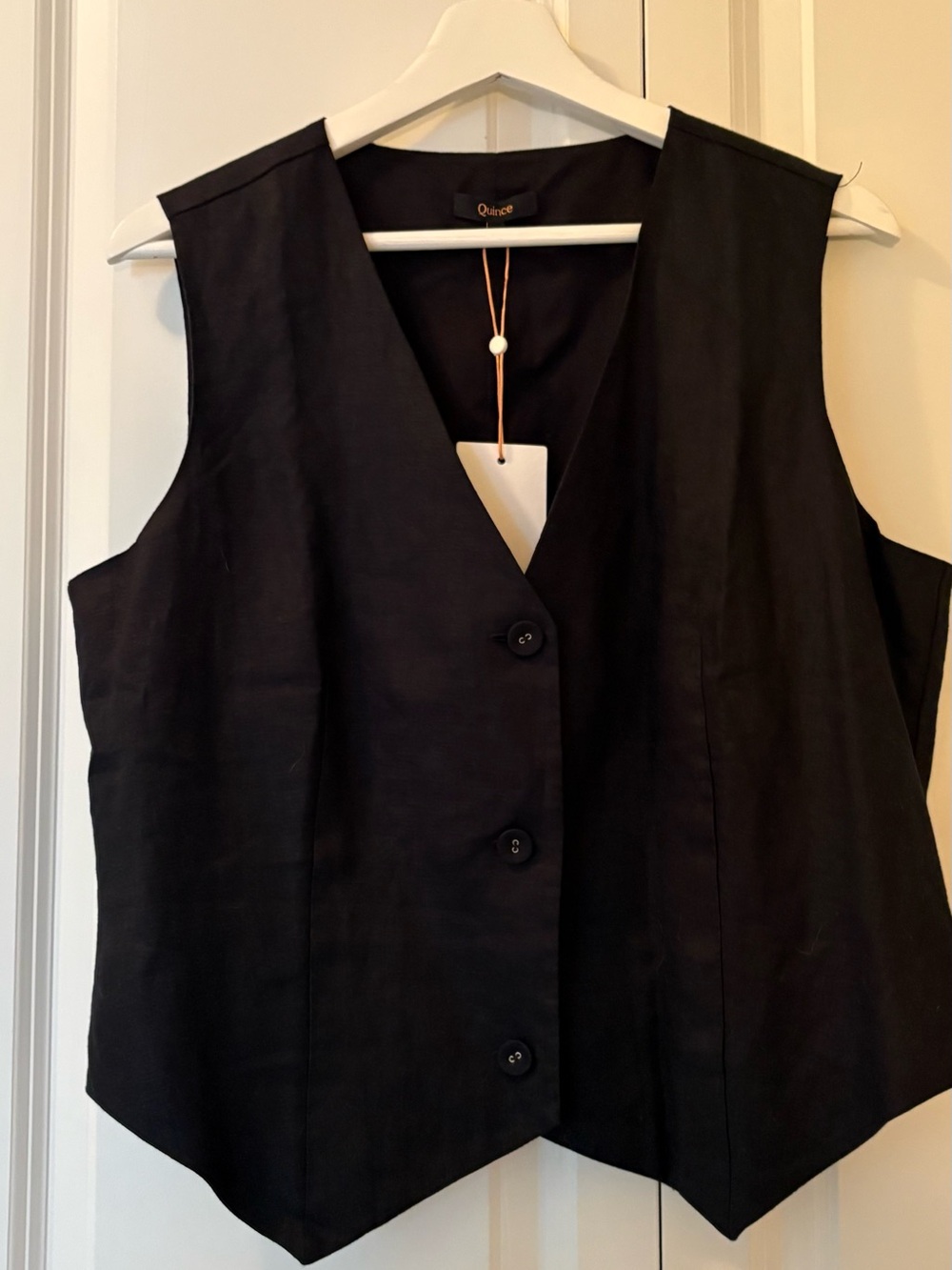 Quince Black V-Neck Button Front Vest